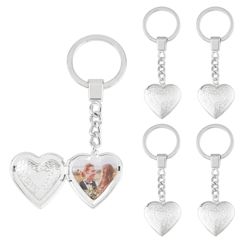 SUPERFINDINGS 5 Stück Herz Medaillon Anhänger Schlüsselanhänger Vintage Geschnitztes Blumenmuster Herz Schlüsselringe Platin Messing Foto Medaillon Schlüsselanhänger Für Frauen Valentinstag Schmuck von SUPERFINDINGS