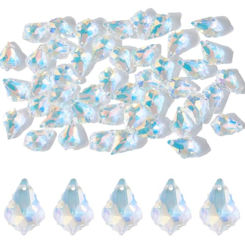 SUPERFINDINGS 50 Stück Baumelnde Wassertropfen Kristallanhänger Klare Facettierte Blattglasanhänger Kronleuchter Kristallprismen Anhänger Kristall Tropfen Anhänger Zur Schmuckherstellung DIY Zubehör von SUPERFINDINGS