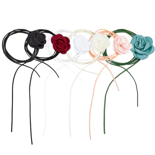 SUPERFINDINGS 6 Farben Rose Halsband Retro Big Floral Halsband Samt Blumenhalsband Polyesterschnur Geflochtene Verstellbare Hochzeit Party Frauen und Mädchen jeden Alters Unisex Halskette von SUPERFINDINGS