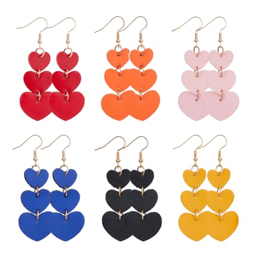SUPERFINDINGS 6 Paar Herz Ohrringe Leder Herz Tropfen Ohrringe Süße Liebe Rote Herz Ohrringe Rosa Herz Ohrringe Romantische Liebes Ohrringe Valentinstag Jahrestag Geschenke Für Frauen Und Mädchen von SUPERFINDINGS