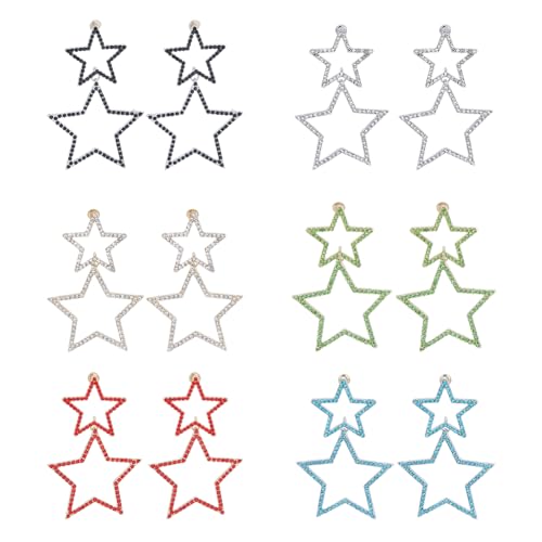 SUPERFINDINGS 6 Paar Stern Ohrringe Strass Ohrhänger Lange Kristall Ohrringe Hängend Glitzernde Große Stern Ohrringe Zierliche Modische Ohrringe für Frauen von SUPERFINDINGS