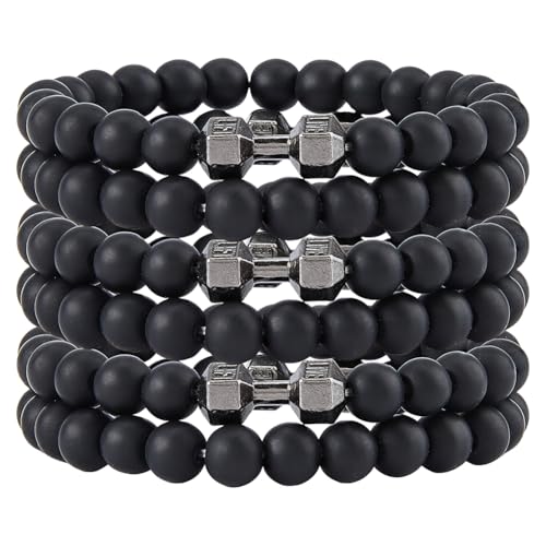 SUPERFINDINGS 6 STÜCK Hantel-Armband 8mm Unisex Armbänder Natürlichem Edelstein Stretch Armband Gewichtsarmband für Damen und Herren für Geschenke oder Fitness-Liebhaber Innendurchmesser: 6.5cm von SUPERFINDINGS