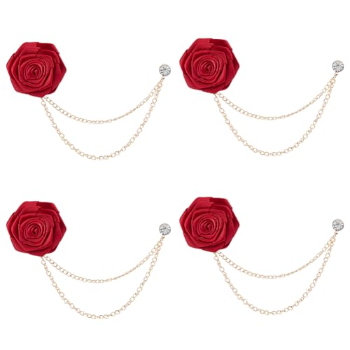 SUPERFINDINGS 4 STÜCK Rote Rosen blumen brosche Anstecknadeln Blume Herren Anstecknadeln Bräutigam Rosenbroschen Herren Satin Revers Hochzeitsbroschen Für Männer Anzug Hochzeit Bräutigam Schmuck von SUPERFINDINGS