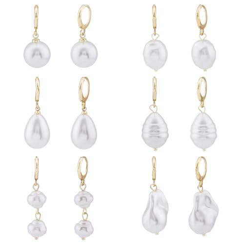 SUPERFINDINGS 6 Stil Perlen Ohrstecker Vergoldete Creolen Zierliche Perlen Ohrringe Leicht Baumelnder Ohrhänger Schmuck Für Frauen Und Mädchen von SUPERFINDINGS