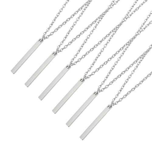 SUPERFINDINGS 6 Stk Silber Bar Halskette benutzerdefinierte vertikale Halskette 304 Edelstahl personalisierte Halsketten benutzerdefinierte eingravierten Namen Halskette Brautjungfer Geschenk Anhänger von SUPERFINDINGS