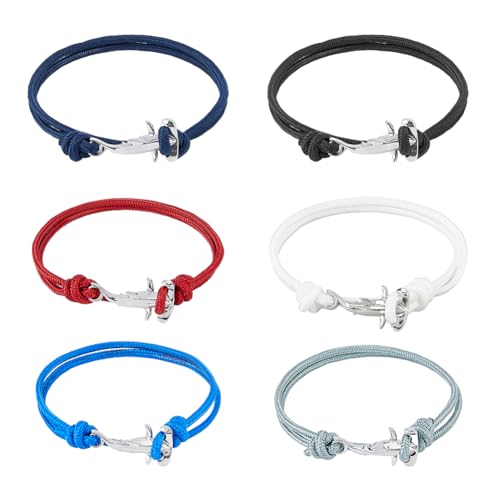 SUPERFINDINGS 6 Stück Hammerhai Armbänder Unisex Doppelseil Armbänder Minimalistische Nautische Kordelarmbänder Ozeanliebhaber Armbänder Verstellbares Polyesterseil SUPERFINDINGS 6 Stück Hammerhai Armbänder Unisex Doppelseil Armbänder Minimalistische Nautische Kordelarmbänder Ozeanliebhaber Armbänder Verstellbares Polyesterseil von SUPERFINDINGS