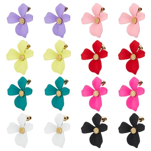 SUPERFINDINGS 8 Farben Boho Blumen Ohrstecker Schicke Statement Ohrringe Mit Goldener Blütenknospe Eleganter Blumen Blütenblatt Tropfenohrring Schmuck Für Frauen Und Mädchen von SUPERFINDINGS