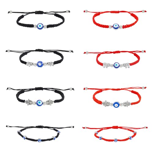 SUPERFINDINGS 8 Stile Böser Blick Geflochtenes Armband Hamsa Handarmbänder Verstellbare Knoten Glücksaugen Armbänder Schwarz Rote Handschnur Armbänder Packung Großpackung Für Damen Herren von SUPERFINDINGS
