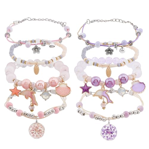 SUPERFINDINGS 8 Stück Perlen Charm Armbänder Kristallperlen Kawaii Armbänder Niedliche Cartoon Elastische Perlen Armbänder Zierliche Anhänger Armbänder Mit Delphin Bff Für Frauen Mädchen von SUPERFINDINGS
