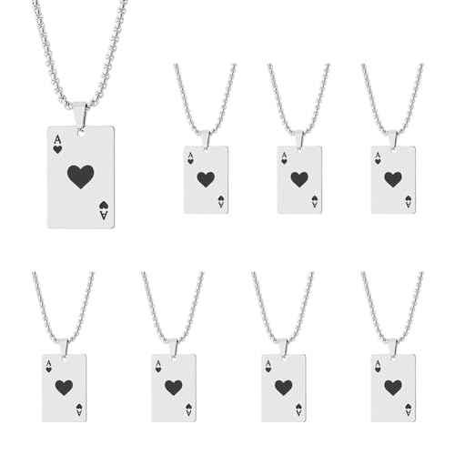 SUPERFINDINGS 8 Stück Poker Halskette Ass Anhänger Schwarze Ass Schmuck Hip Hop Ass Herz Pik Charm Halskette Spielkarten Anhänger Punk Stahl Halskette Für Frauen Männer von SUPERFINDINGS
