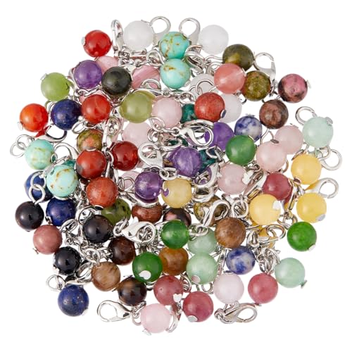SUPERFINDINGS 80 Stück 20 Farben Clip On Charms Natürliche Edelstein Anhänger Mit Karabinerverschlüssen Runde Kugel Anhänger Baumelnde Perlen Charms Für Die Schmuckherstellung 28mm von SUPERFINDINGS