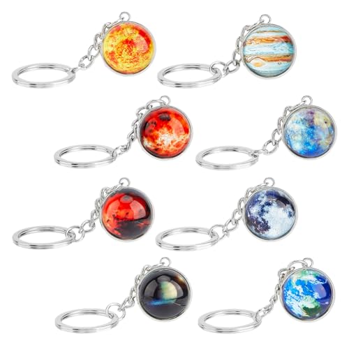 SUPERFINDINGS 8Stk. Planet Schlüsselanhänger Sonnensystem Planet Schlüsselring Leuchten Im Dunkeln Leuchtende Galaxie Schlüsselring Für Autoschlüssel DIY Schmuckstück Taschen Dekoration von SUPERFINDINGS