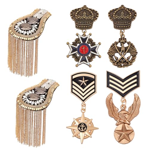 SUPERFINDINGS Anstecknadelmit Anhänger Aus Zinklegierung Antike Bronze Und Platin Brosche Quaste Epauletten Anstecker Set Für Herren Abzeichen Bänder Epaulettenmantel Jacke Kostüm von SUPERFINDINGS