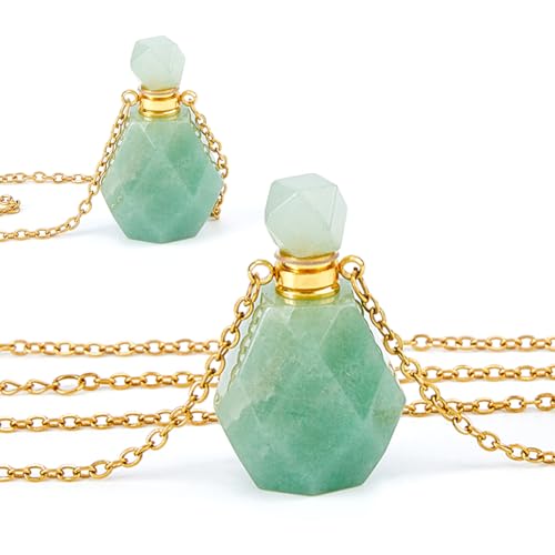 SUPERFINDINGS Parfümflaschen Halskette Kristall Parfümflaschen Anhänger Öldiffusor Halskette Edelsteinfläschchen Grüner Aventurin Anhänger Für Weihnachten Valentinstag Muttertag von SUPERFINDINGS