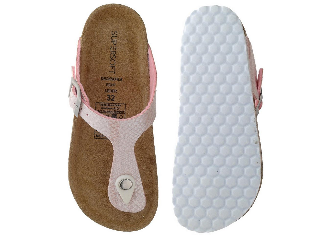 SUPERSOFT Supersoft Kinder Zehentrenner Lederfussbett EUR 37 light pink Zehentrenner von SUPERSOFT