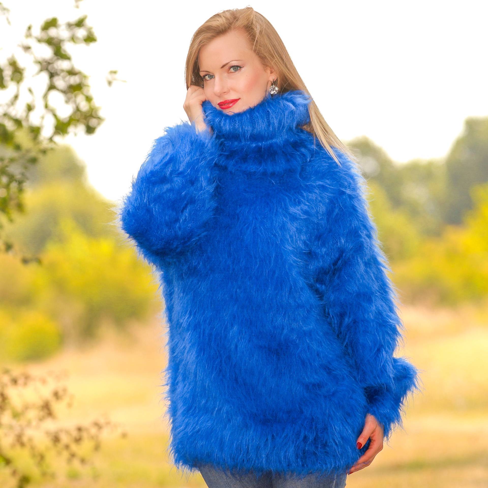 Dicker Fuzzy-Mohair-Pullover, Handgestrickter Rollkragenpullover Von Supertanya von SUPERTANYA