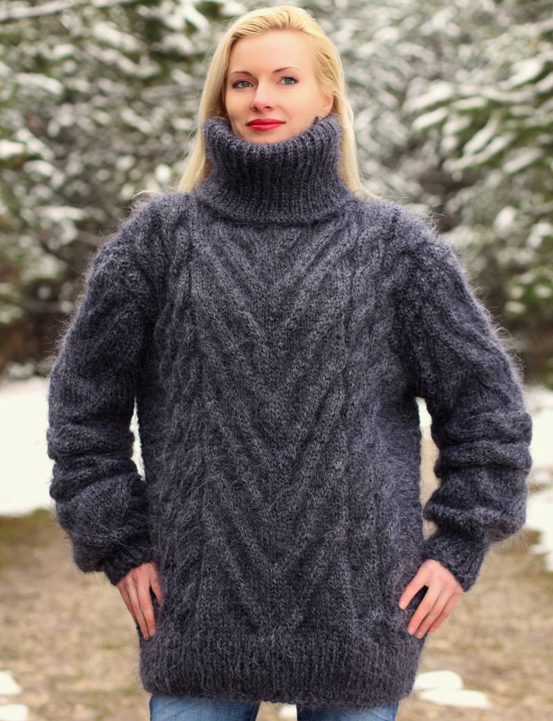 Kabelstrickpullover Handgestrickter Dicker Mohairpullover Fuzzy-Pullover Von Supertanya von SUPERTANYA