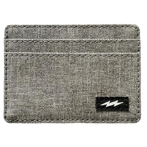 SUPERVEK Grau Khadi Fabric Card Holder Wallet Mehrere Kartenfächer Zentrale Bargeldaufbewahrung Donner Patch Design von SUPERVEK