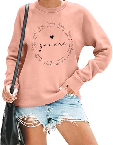 SUPEYA Christian Sweatshirt Damen You are Inspiration Shirt Cute Heart Langarm Gesegnet Spruch Tops, Pink, XXL von SUPEYA