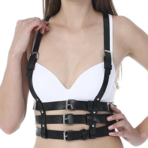 SUPKTHDY Damen Punk Taillengürtel PU Leder Gothic Weste Gürtel Verstellbare Körperkette für Frauen Mädchen Cosplay Party Rave Outfit Halloween Kostüm von SUPKTHDY