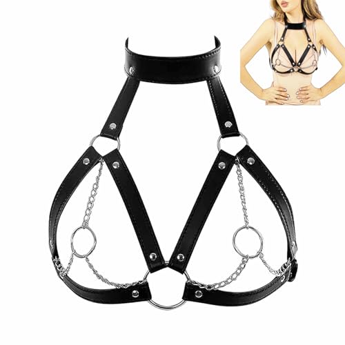 SUPKTHDY Harness Damen Leder Brust Geschirr BH Käfig Fetisch Lingerie Bandage Kostüme Einstellbar Corset Cupless Dessous Sexy Brustgurt Erotik Korsett Bikini Cosplay Club Rave Outfit Sex Toys von SUPKTHDY