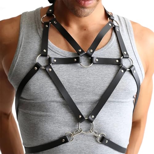 SUPKTHDY Harness Männer Leder Rave Outfit Herren Sexy Unterwäsche für Mann Gay Harness Punk Gothic Kostüme Fetisch Bandage Verstellbarer Schulter Gürtel Brustgurt Sexy Sklave Clubwear von SUPKTHDY