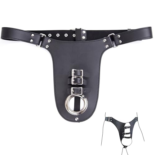 SUPKTHDY Herren Wetlook T-Back String Ouvert Dessous Leder Unterwäsche Mini Slip Offener Schritt Höschen Einstellbar Gürtel mit Schnalle Reizvolle Panties Clubwear von SUPKTHDY