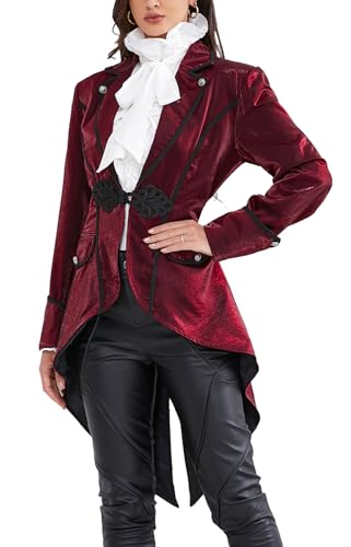 SUPLEAP Damen Gothic Revers Anzug viktorianischer Frack Jacken Steampunk Outfits Mittelalter Piratenmantel, Rot/Ausflug, einfarbig (Getaway Solids), L von SUPLEAP