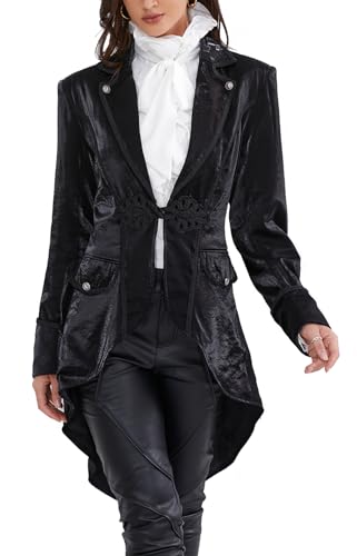 SUPLEAP Damen Gothic Revers Anzug viktorianischer Frack Jacken Steampunk Outfits Mittelalter Piratenmantel, Schwarz, L von SUPLEAP