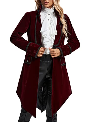 SUPLEAP Damen Viktorianische Gothic Vintage Frack Piratenjacke Steampunk Langmantel, Rot/Ausflug, einfarbig (Getaway Solids), XL von SUPLEAP