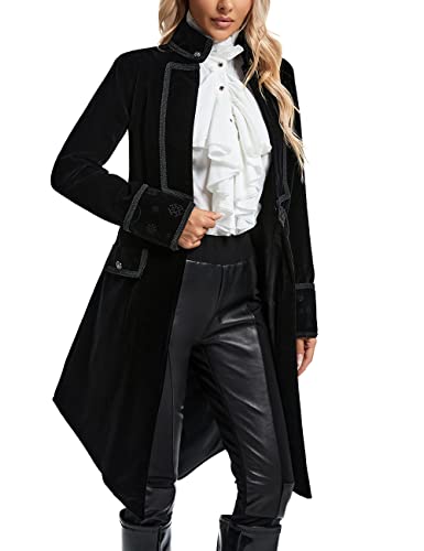 SUPLEAP Damen Viktorianische Gothic Vintage Frack Piratenjacke Steampunk Langmantel, Schwarz, L von SUPLEAP