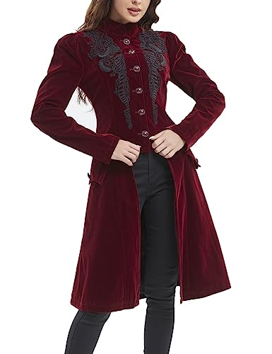 SUPLEAP Frauen Viktorianischen Steampunk Vintage Renaissance Jacke Gothic Gehrock Mantel Uniform, Rot/Ausflug, einfarbig (Getaway Solids), L von SUPLEAP