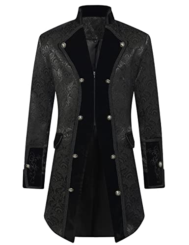 SUPLEAP Herren Frack im viktorianischen Stil, Renaissance, Steampunk-Jacke, Gehrock, Schwarz, Klein von SUPLEAP