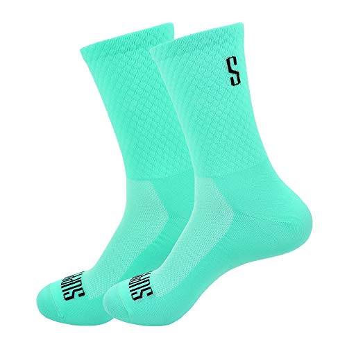 Support Herren-Fahrradsocken, atmungsaktive Technologie, rutschfeste Faser, unisex, einfarbig, Zubehör für Radfahren, Wandern, Klettern, Azure's 36-38 EU von Support