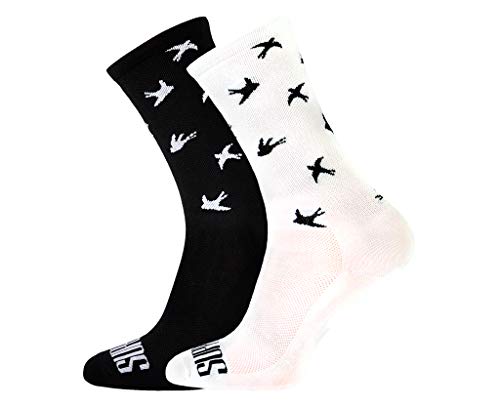 SUPPORT Herren Radsocken atmungsaktive Technologie rutschfeste Faser Unisex lustige Muster Radfahrer Zubehör für Wandern Laufen Klettern Radfahren Essentials, Bicycle Swallows, Größe 36-38 EU von Support