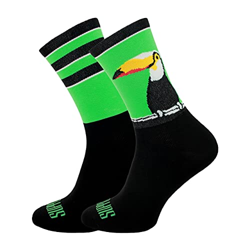 SUPPORT Herren Radsocken atmungsaktive Technologie rutschfeste Faser Unisex lustige Muster Radfahrer Zubehör für Wandern Laufen Klettern Radfahren Essentials, Big Bird, Größe 42-44 EU von Support