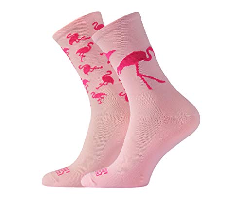 SUPPORT Herren Radsocken atmungsaktive Technologie rutschfeste Faser Unisex lustige Muster Radfahrer Zubehör für Wandern Laufen Klettern Radfahren Essentials, Famous Flamingos, Größe 36-38 EU von Support