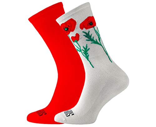 SUPPORT Herren Radsocken atmungsaktive Technologie rutschfeste Faser Unisex lustige Muster Radfahrer Zubehör für Wandern Laufen Klettern Radfahren Essentials, Poppies, Größe 42-44 EU von Support