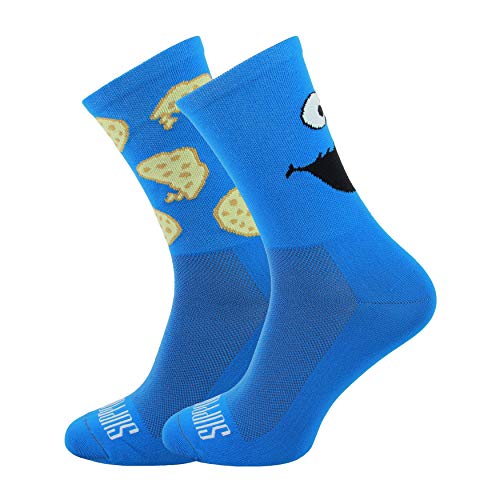 SUPPORT Herren Radsocken atmungsaktive Technologie rutschfeste Faser Unisex lustige Muster Radfahrer Zubehör für Wandern Laufen Klettern Radfahren Essentials, Someone Blue, Größe 36-38 EU von Support