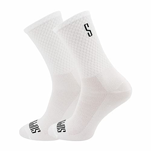 Support Herren-Fahrradsocken, atmungsaktive Technologie, rutschfeste Faser, unisex, einfarbig, Zubehör für Radfahren, Wandern, Klettern, White's 36-38 EU von Support