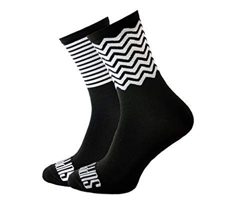 SUPPORT Herren Radsocken atmungsaktive Technologie rutschfeste Faser Unisex lustige Muster Radfahrer Zubehör für Wandern Laufen Klettern Radfahren Essentials, Zig Zag Stripes, Größe 39-41 EU von Support