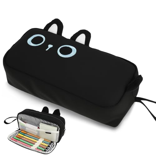 Federmäppchen Mehrlagig, Federmäppchen Bleistiftetui Cartoon Bleistiftkoffer mit Gestickten Tiergestaltung mit Großer Kapazitätsbeutel mit internem Fach und Mesh Tasche für Schüler Kosmetiktasche von SUPPUIMNT