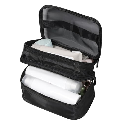 SUPPUIMNT Transparente Kosmetiktasche, Transparent Kulturtasche Großkapazitätsnetzbeutel Doppelschicht transparenter Reisetilierbeutel Griff Waterproof für Geschäftsreise Männer Frauen(schwarz) von SUPPUIMNT