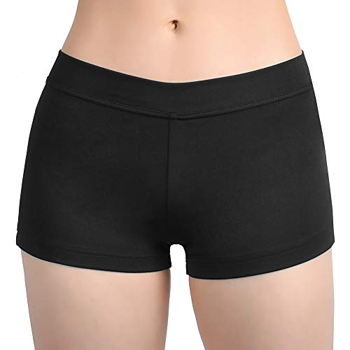 SUPRNOWA Boy Cut Shorts Low Rise Booty Shorts Spandex Active Dance Shorts Yoga Workout Fitness für Frauen, Schwarz, M Kurze Schlauch von SUPRNOWA