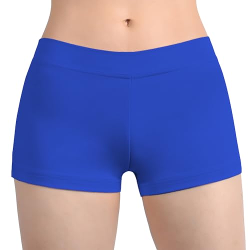 SUPRNOWA Boy-Shorts, niedrige Taille, Spandex, aktive Tanz-Shorts, Yoga, Workout, Fitness für Damen, Klassisches Blau, L Kurze Schlauch von SUPRNOWA