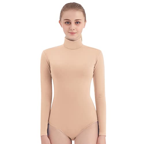 SUPRNOWA Damen Rollkragen Lycra Spandex Langarm Trikot (XS, Nackt) von SUPRNOWA