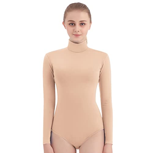 SUPRNOWA Rollkragen-Trikot mit langen Ärmeln, Spandex, Tanz, Workout, Fitness, Body für Frauen, Hautfarben, XL von SUPRNOWA