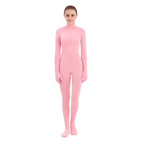 SUPRNOWA Unisex Mock Rollkragen Lycra Spandex Langarm Ganzanzug (L, Rosa mit Fuß und Hand) von SUPRNOWA