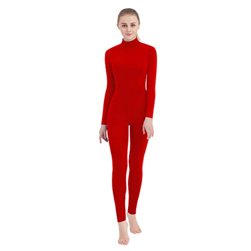 SUPRNOWA Unisex Mock Rollkragen Lycra Spandex Langarm Ganzanzug (L, Rot mit Fuß und Hand) von SUPRNOWA