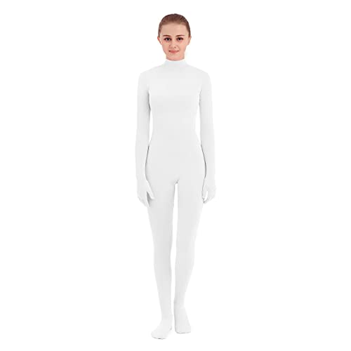 SUPRNOWA Unisex Mock Rollkragen Lycra Spandex Langarm Ganzanzug (M, Weiß mit Fuß und Hand) von SUPRNOWA